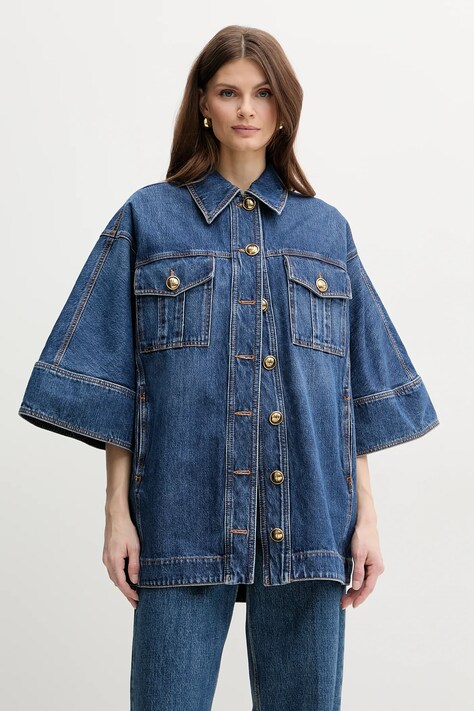 Luisa Spagnoli geacă cu aspect de cămașă culoarea bleumarin, de tranzitie, oversize, 541694
