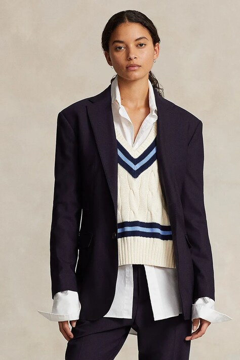 Polo Ralph Lauren geaca de lana RLXD SB culoarea albastru marin, un singur rand de nasturi, neted, 211891060