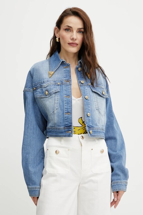 Džínová bunda Versace Jeans Couture modrá barva, přechodná, 78HAS450 CDWA8