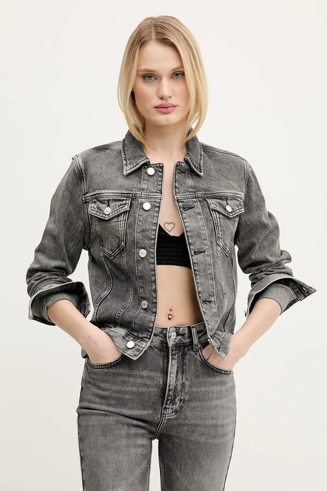 Moschino Jeans geacă din denim culoarea gri, de tranziție, 0512 3219