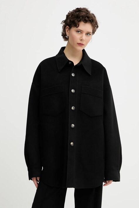 Nanushka jachetă de cămașă din lână MARTIN culoarea negru, de tranzitie, oversize, NM24CROW01899