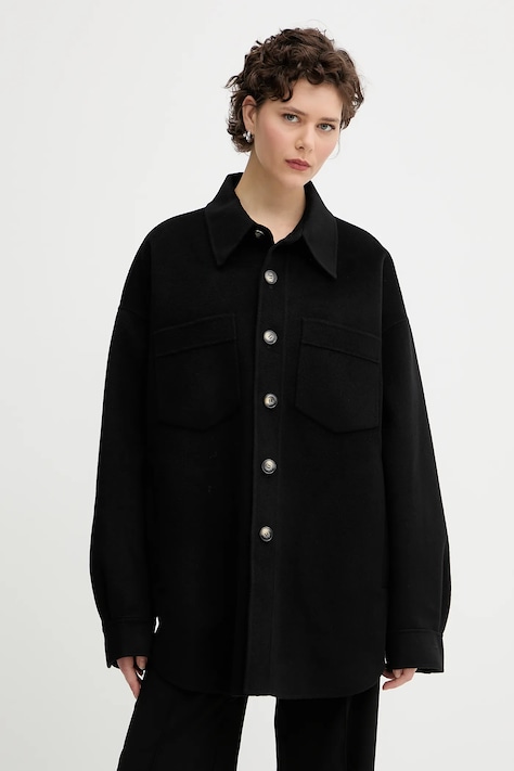 Nanushka jachetă de cămașă din lână MARTIN culoarea negru, de tranzitie, oversize, NM24CROW01899