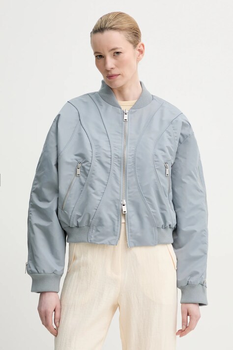 Bunda Gestuz šedá farba, prechodná, oversize, 10909924