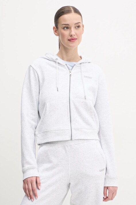 Dkny bluză femei, culoarea gri, cu glugă, uni, DP5J9508