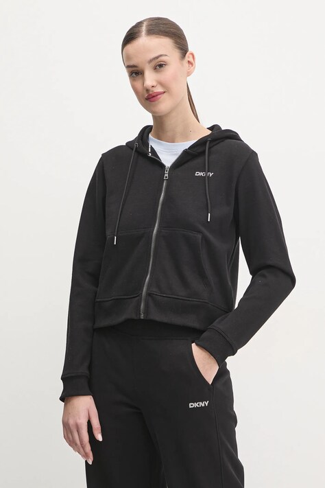 Dkny bluză femei, culoarea negru, cu glugă, uni, DP5J9508
