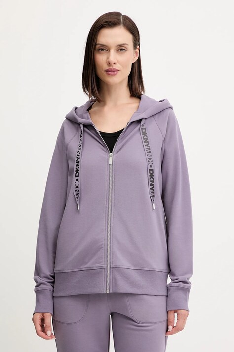 Dkny bluza damska kolor fioletowy z kapturem gładka DP5J9510