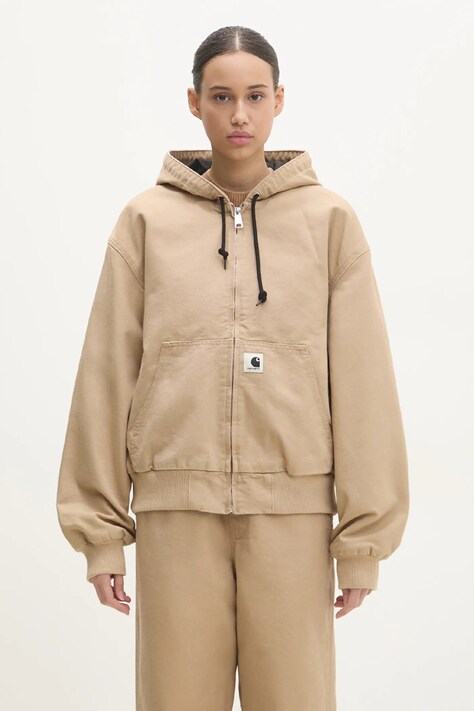 Džínová bunda Carhartt WIP OG Active Jacket dámská, hnědá barva, přechodná, oversize, I034321.700