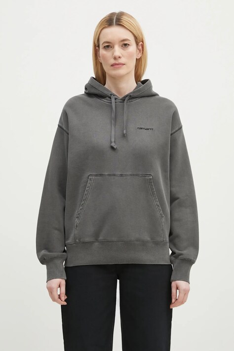 Хлопковая кофта Carhartt WIP Hooded Lumo Sweat женская цвет серый с капюшоном однотонная I034375.89GD