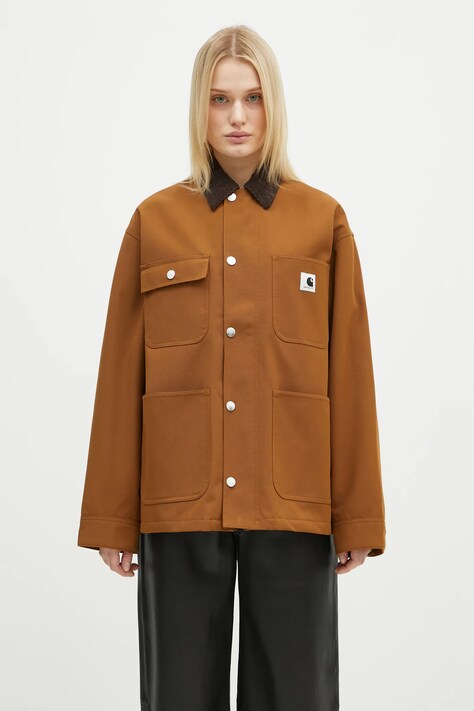 Košulja-jakna Carhartt WIP Clapton Jacket boja: smeđa, za prijelazno razdoblje, oversize, I034425.00SXX