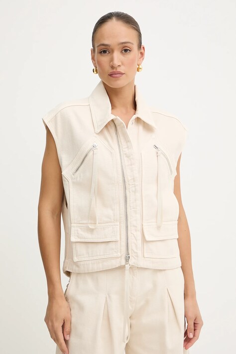 Pinko vestă din bumbac culoarea bej, de tranzitie, 105237 A2M8