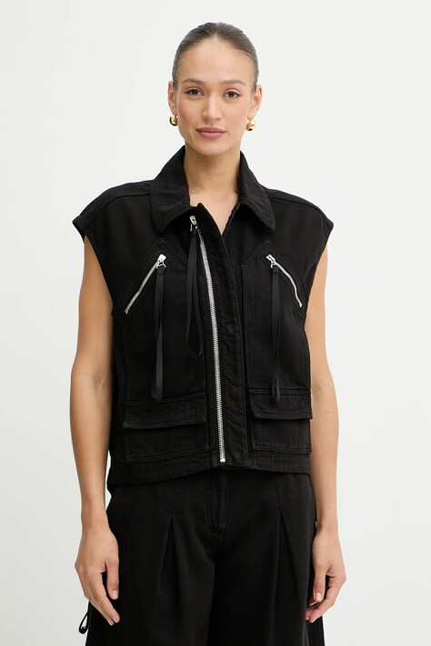 Pinko vestă din bumbac culoarea negru, de tranzitie, 105237 A2M8
