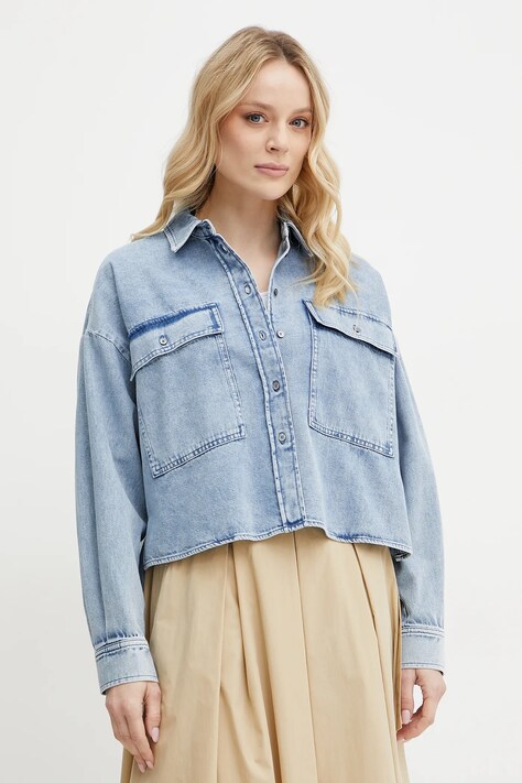 Džínová košile Weekend Max Mara dámská, modrá barva, regular, s klasickým límcem, 2515111151600