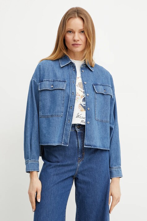Weekend Max Mara camasa jeans femei, cu guler clasic, regular, 2515111151600