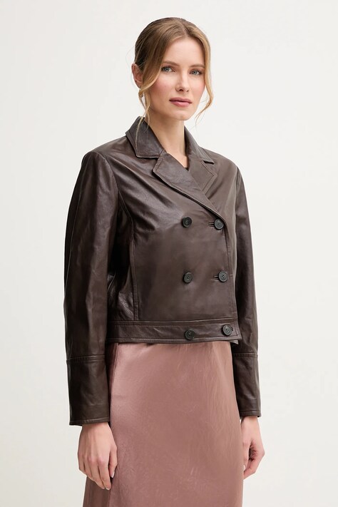 Kožená bunda Weekend Max Mara hnědá barva, přechodná, 2515441021600