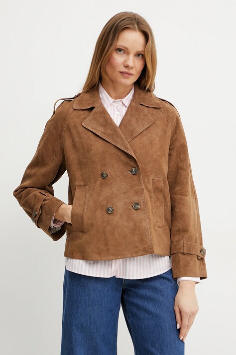 Weekend Max Mara geacă de piele culoarea maro, de tranzitie, 2515441051600