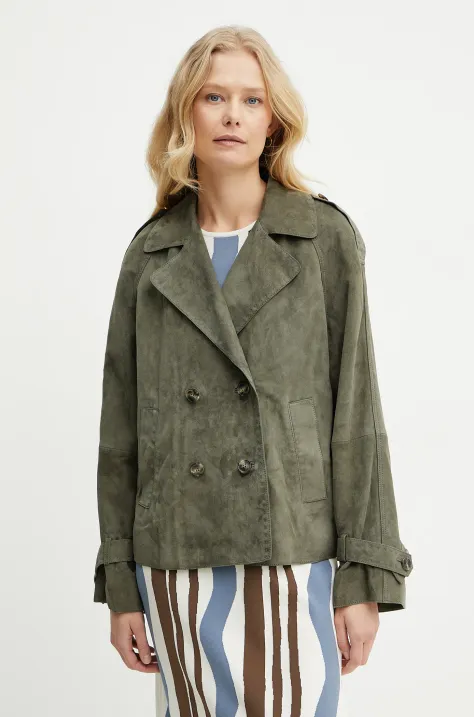 Weekend Max Mara geacă de piele culoarea verde, de tranzitie, 2515441051600