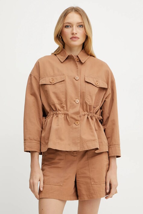 Bunda se lněnou směsí Weekend Max Mara hnědá barva, 2515041072600