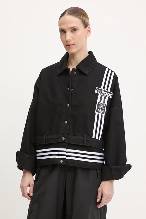 adidas Originals geacă din denim DENIM TRACK TOP culoarea negru, de tranzitie, oversize, JJ3095
