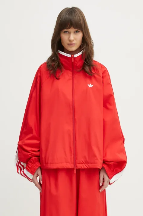 adidas Originals geaca WOVEN TT ZIP culoarea rosu, de tranzitie, oversize, JX9203