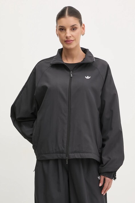 adidas Originals geaca WOVEN TT ZIP culoarea negru, de tranzitie, oversize, JX9204