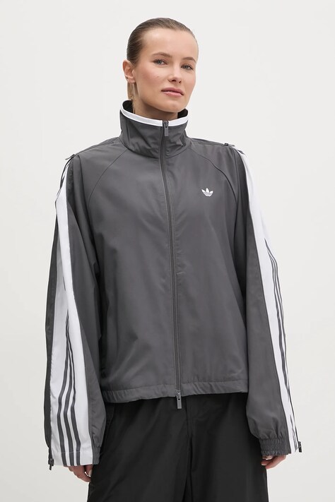adidas Originals geacă WOVEN TT ZIP femei, culoarea gri, de tranziție, oversize, JY8879