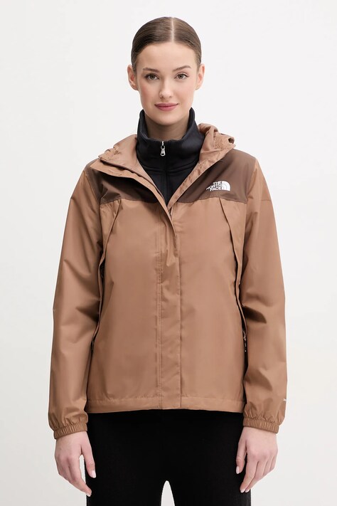 The North Face geaca Antora Rain femei, culoarea maro, de tranzitie, NF0A8BKD5K21