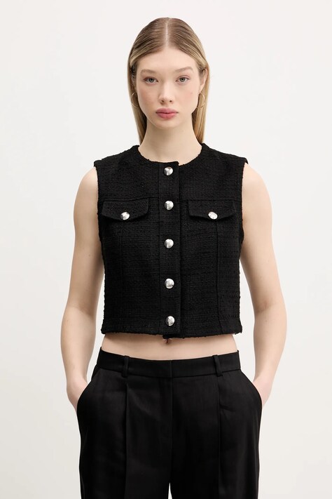 HUGO vestă culoarea negru, un singur rand de nasturi, 50537604