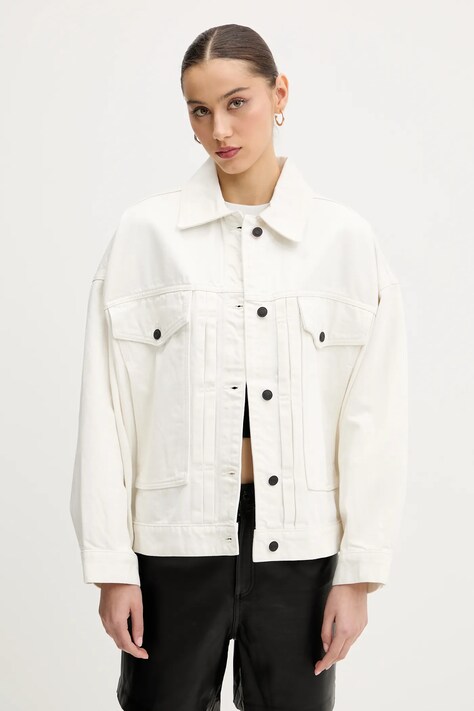 HUGO geacă din denim culoarea alb, de tranzitie, 50535349