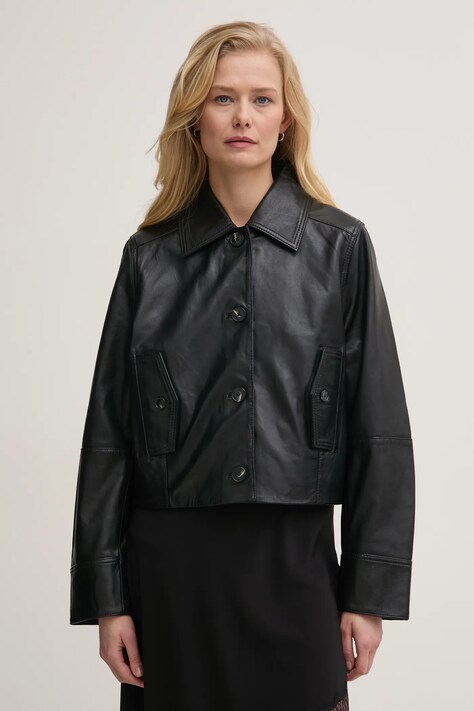 ZADIG&VOLTAIRE geaca de piele femei, culoarea negru, de tranzitie, RWOW01247
