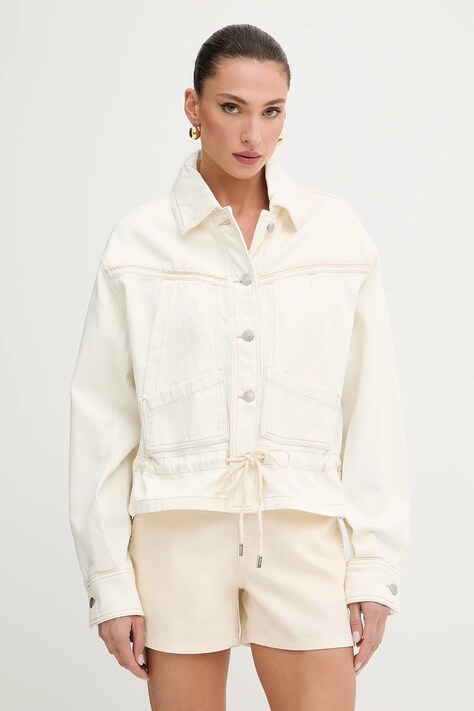 BOSS Orange geacă jeans culoarea bej, de tranziție, 50534239