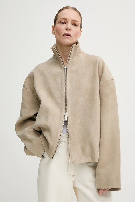 Remain geaca din piele intoarsa culoarea bej, de tranzitie, oversize, 5025291748