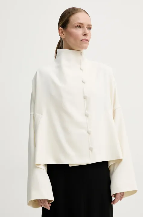 Vlněná bunda Remain béžová barva, přechodná, oversize, 502594857