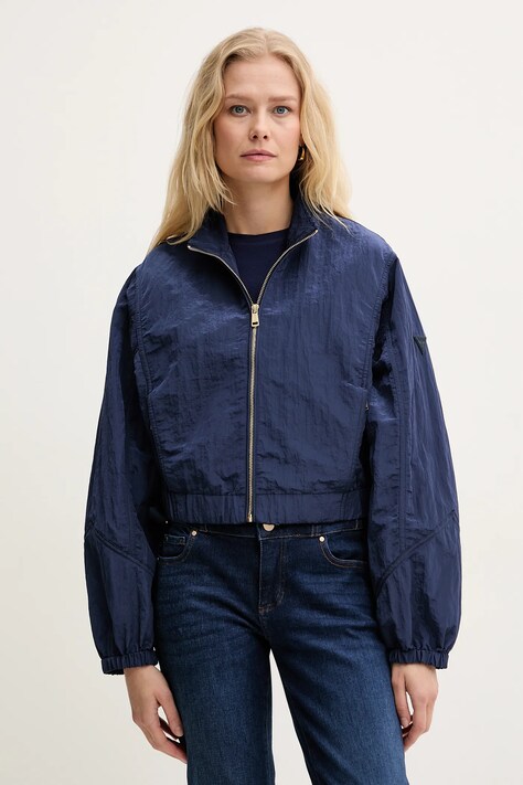 Guess geaca FLORIE culoarea albastru marin, de tranzitie, oversize, W5GL18 WH5X2