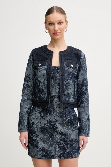 Guess geacă din denim FINLEY culoarea bleumarin, de tranzitie, W5GN79 D5O70