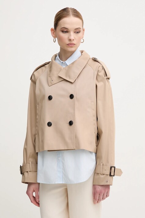 Tommy Hilfiger jacheta de bumbac culoarea bej, de tranzitie, WW0WW43933