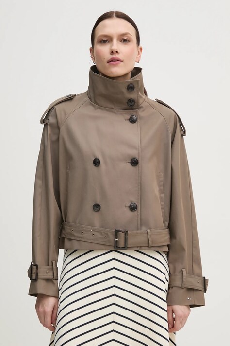 Bavlnená bunda Tommy Hilfiger hnedá farba, prechodná, WW0WW43933