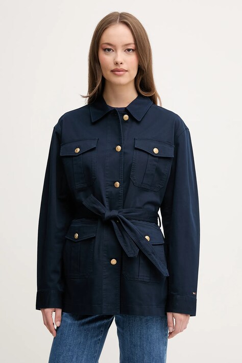 Tommy Hilfiger geacă cu aspect de cămașă culoarea bleumarin, de tranzitie, WW0WW45933