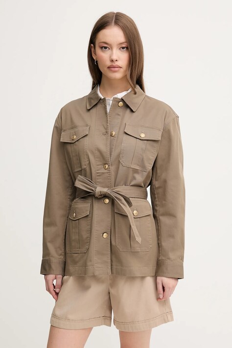 Tommy Hilfiger geacă cu aspect de cămașă culoarea verde, de tranzitie, WW0WW45933