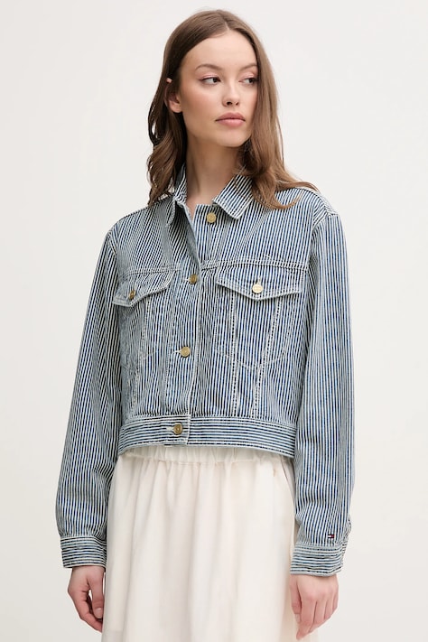 Rifľová bunda Tommy Hilfiger prechodná, oversize, WW0WW44375