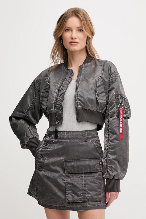 Куртка-бомбер Alpha Industries MA-1 Vintage Cropped Wmn цвет серый переходная oversize 156002