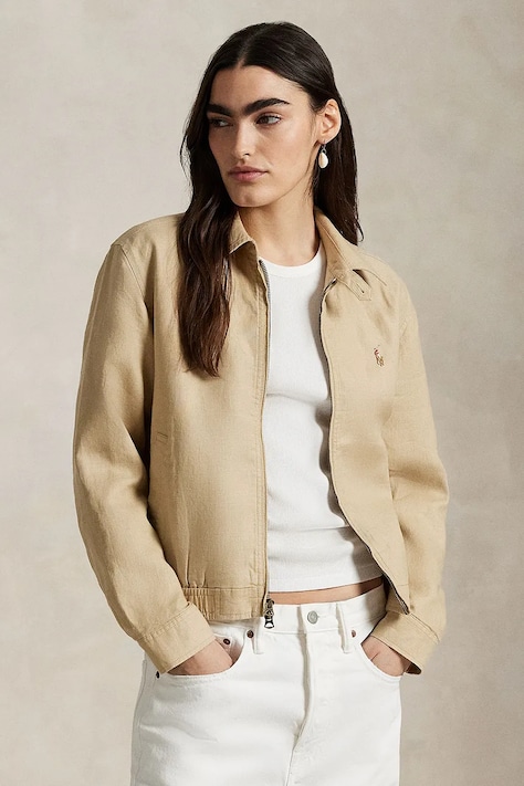 Polo Ralph Lauren kurtka lniana kolor beżowy przejściowa 211938915