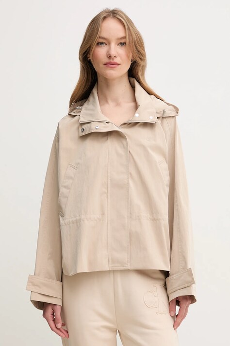 Calvin Klein Jeans geacă culoarea bej, de tranzitie, oversize, LV047AB502