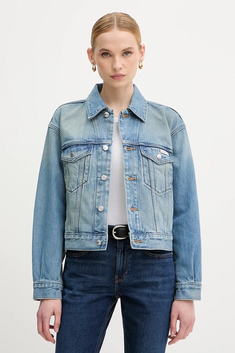 Calvin Klein Jeans kurtka jeansowa kolor niebieski przejściowa LV047B075G