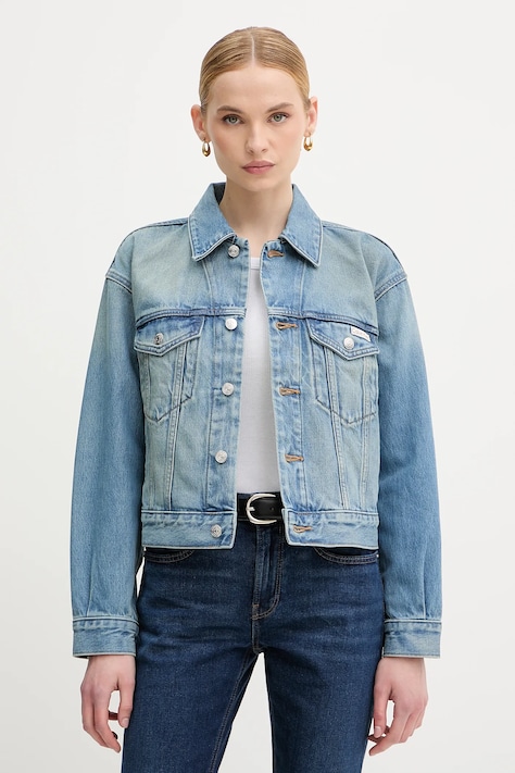 Calvin Klein Jeans kurtka jeansowa kolor niebieski przejściowa LV047B075G
