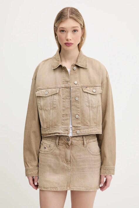 Джинсовая куртка Tommy Jeans цвет бежевый переходная DW0DW20118