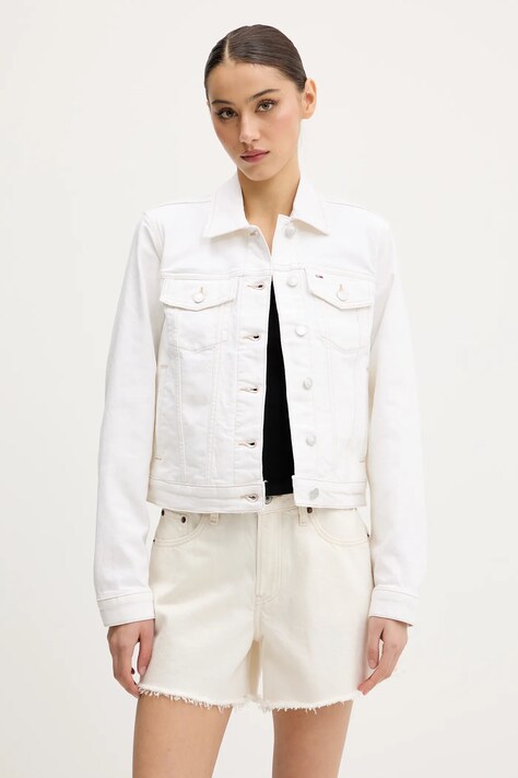 Tommy Jeans geacă din denim culoarea bej, de tranzitie, DW0DW20121