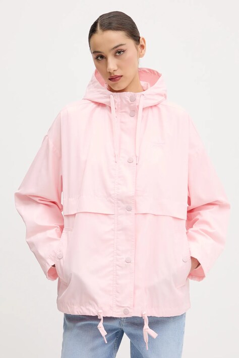 Bunda Tommy Jeans růžová barva, přechodná, oversize, DW0DW20231