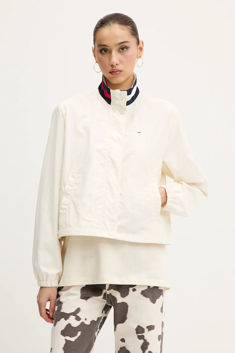 Bunda Tommy Jeans béžová farba, prechodná, oversize, DW0DW20439