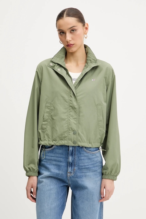 Tommy Jeans geacă culoarea verde, de tranzitie, oversize, DW0DW20439
