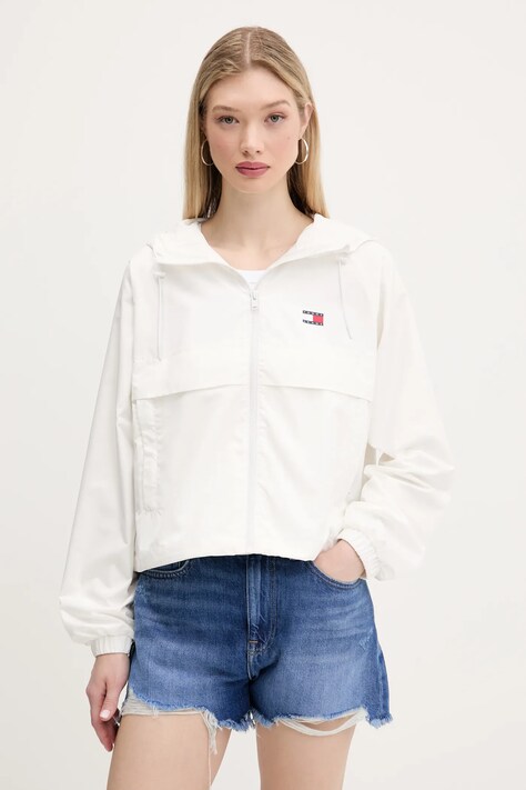 Tommy Jeans geacă culoarea alb, de tranzitie, oversize, DW0DW20672